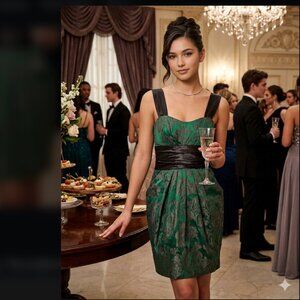 VTG y2k Juniors strapless OR straps Dress Green Satin Floral Fairy Whimsigoth 3